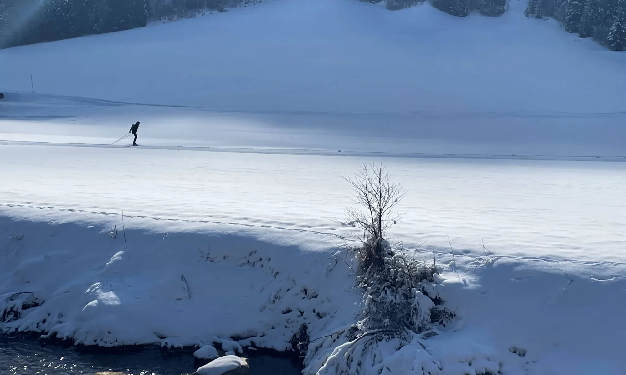 Skiing at Val Casies - Nordic Ski Adventures Solo XC skier in Val Casies