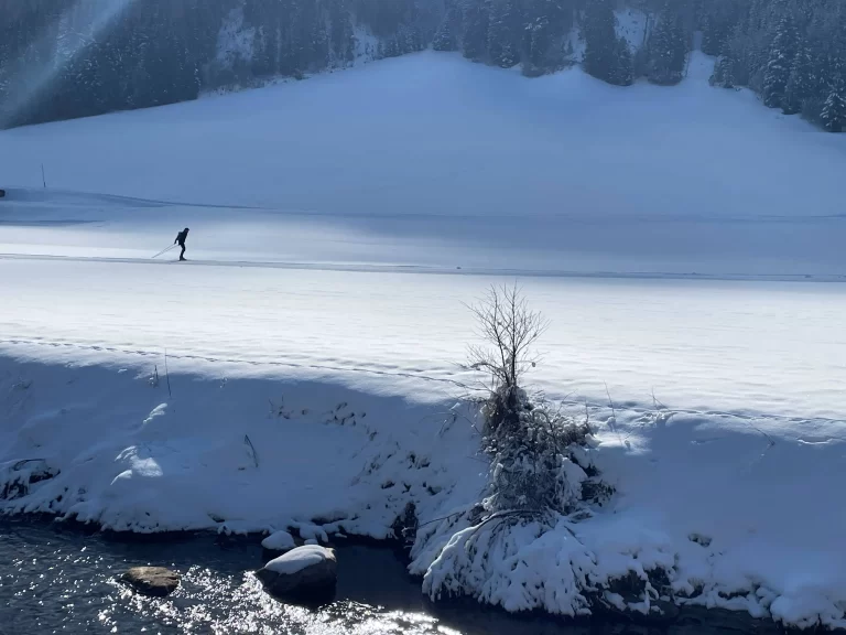 Skiing at Val Casies - Nordic Ski Adventures Solo XC skier in Val Casies